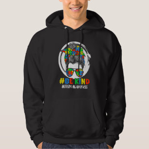 Be Kind, Autism Awareness Puzzle Piece Messy Bun,  Hoodie