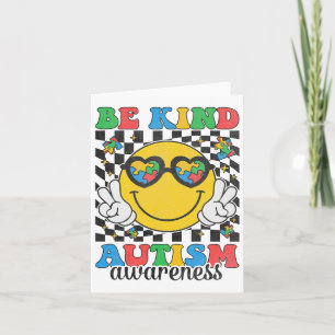 Be Kind Autism Awareness Puzzle Piece Smile Face Card