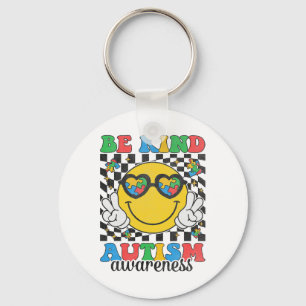 Be Kind Autism Awareness Puzzle Piece Smile Face Key Ring