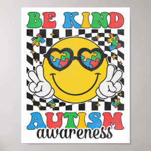 Be Kind Autism Awareness Puzzle Piece Smile Face Poster