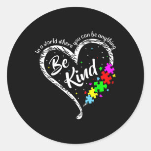 Be Kind Autism Awareness Puzzle Pieces Heart Love Classic Round Sticker