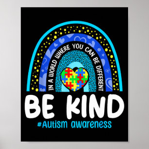 Be kind autism awareness puzzle rainbow autistic poster