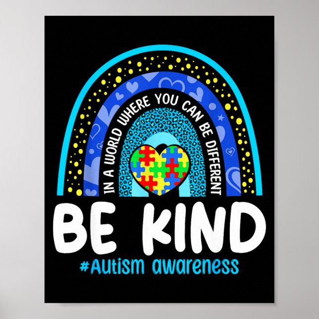 Be kind autism awareness puzzle rainbow autistic poster (Front)