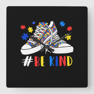 Be Kind Autism Awareness Puzzle Shoes Autism Square Wall Clock