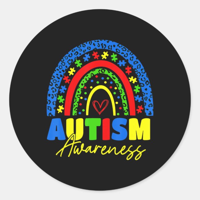 Be Kind Autism Awareness Shirt Rainbow Leopard Wom Classic Round Sticker (Front)