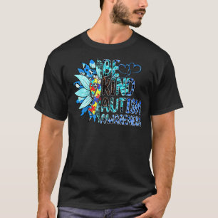 Be Kind Autism Awareness Sunflower Puzzle Ribbon T-Shirt