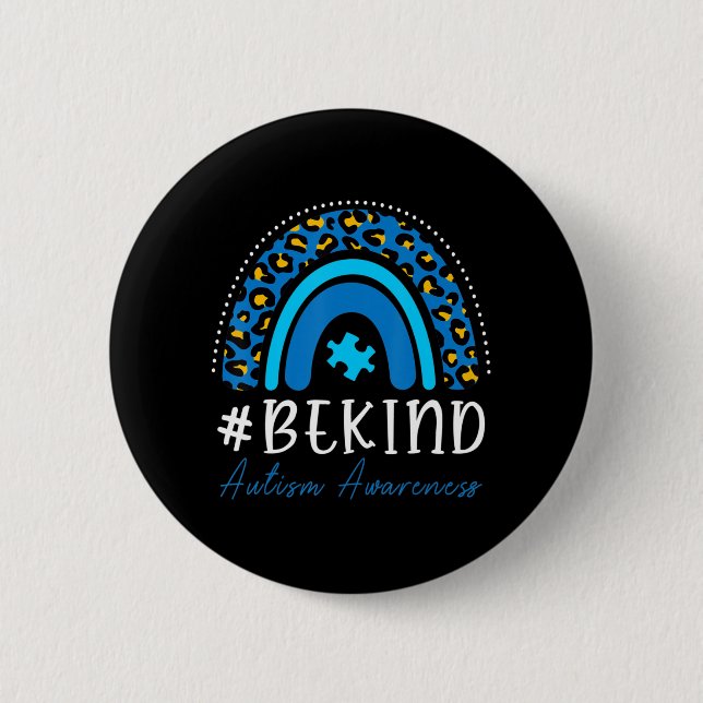Be Kind Autism Awareness Women Girls Leopard Rainb 6 Cm Round Badge (Front)