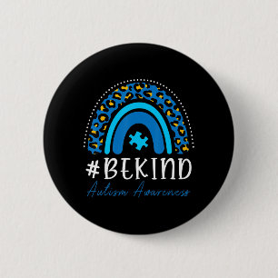 Be Kind Autism Awareness Women Girls Leopard Rainb 6 Cm Round Badge
