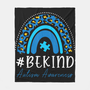 Be Kind Autism Awareness Women Girls Leopard Rainb Fleece Blanket