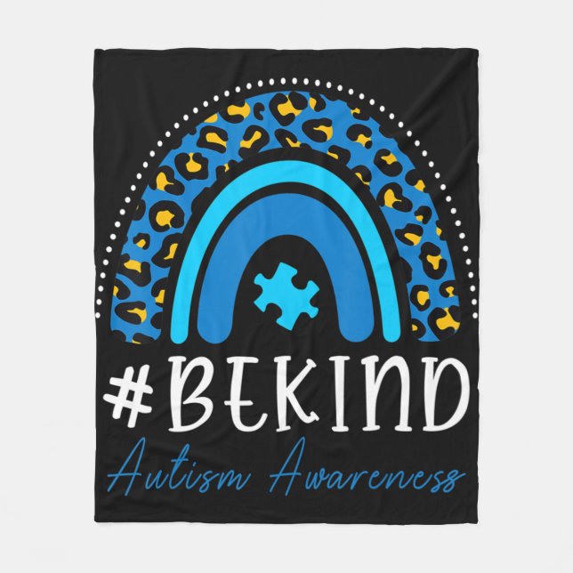 Be Kind Autism Awareness Women Girls Leopard Rainb Fleece Blanket (Front)