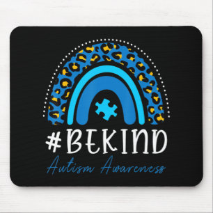 Be Kind Autism Awareness Women Girls Leopard Rainb Mouse Mat