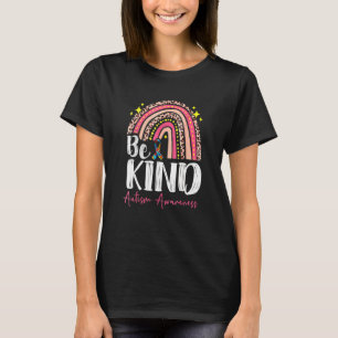 Be Kind Autism Awareness Women Girls Leopard Rainb T-Shirt