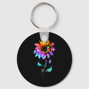 Be Kind Autism Awareness Women Girls Sunflower Puz Key Ring
