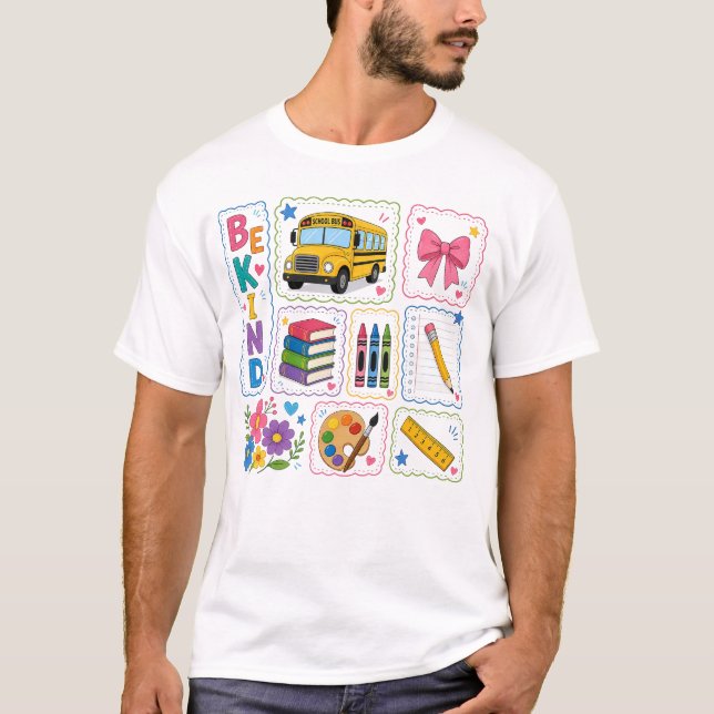 Be Kind Back to School Cute School Bus T-Shirt (Front)