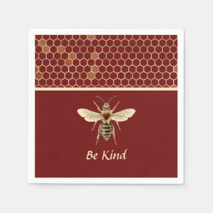 Be Kind Bee and Honeycomb on Burgundy Napkin