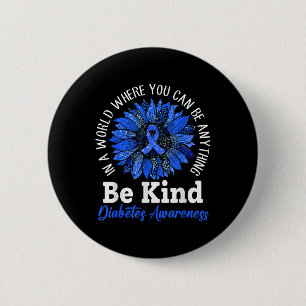 Be Kind Blue Ribbon Sunflower T1d Type 1 Diabetes 6 Cm Round Badge