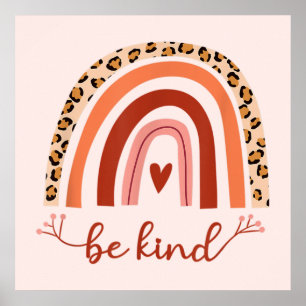 Be Kind Boho Rainbow Cheetah Inspirational Pink Poster