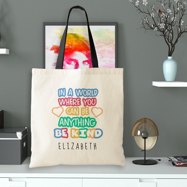 Be Kind Bold Colourful Inspirational Teacher Sayin Tote Bag (Creator Uploaded)