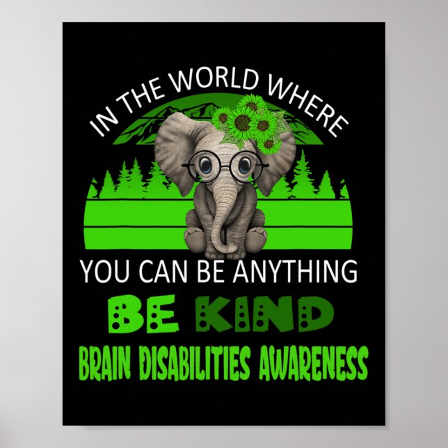 Be Kind Brain Disabilities Awareness Elephant Retr Poster (Front)