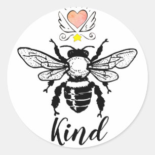 Be Kind Bumble Bee Heart With Wings Classic Round Sticker