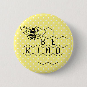 Be Kind Bumble Bee Yellow Polka Dot 6 Cm Round Badge