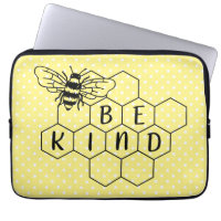 Be Kind Bumble Bee Yellow Polka Dot Laptop Sleeve