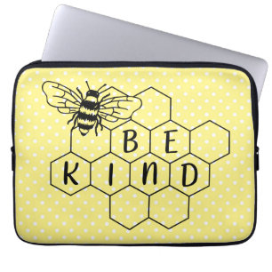 Be Kind Bumble Bee Yellow Polka Dot Laptop Sleeve