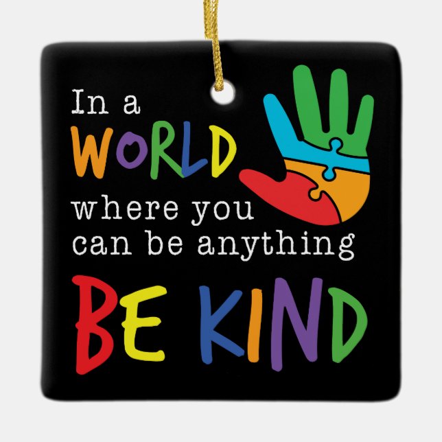 Be Kind Colorful Christmas Holiday Ceramic Ornament (Front)