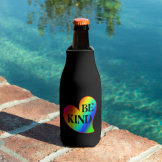 Be Kind Colorful Heart Rainbow  Bottle Cooler