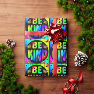 BE KIND COLORFUL RAINBOW BUTTERFLIES WRAPPING PAPER