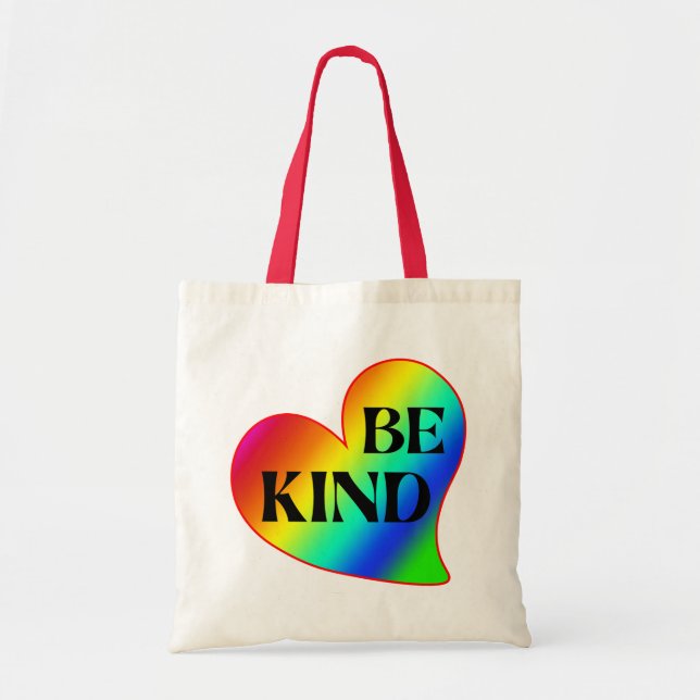 Be Kind Colourful Heart Rainbow  Tote Bag (Front)