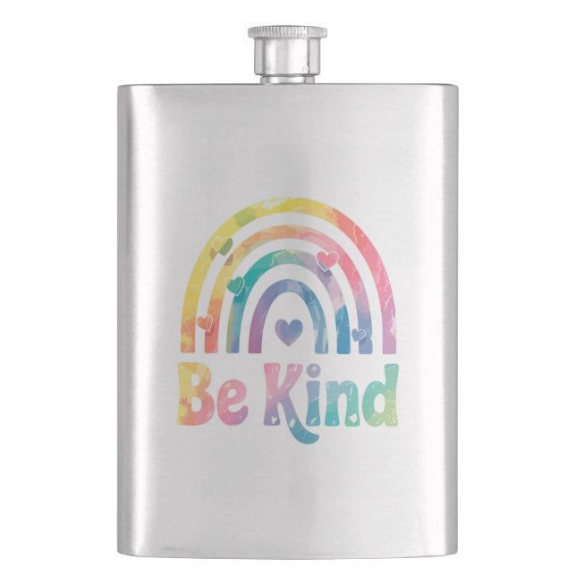 Be Kind Colourful Rainbow – Inspirational Positive Hip Flask (Front)