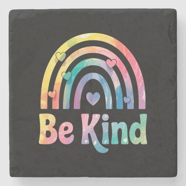 Be Kind Colourful Rainbow – Inspirational Positive Stone Coaster (Front)