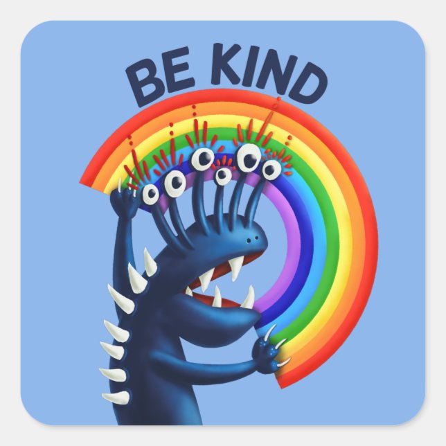 Be Kind - Cute Character Rainbow Positive Message Square Sticker (Front)