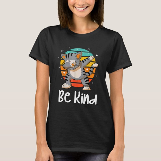 Be Kind Cute Dabbing Cat Unity Day Orange Women Ki T-Shirt (Front)