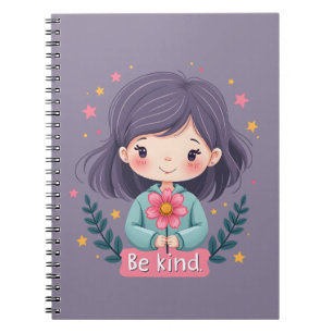 Be Kind Cute Girl with Flower Positive Art Notebook