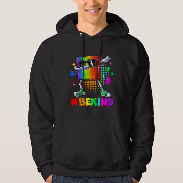 Be Kind Dabbing Puzzle Pop It Piece Autism Awarene Hoodie (Front)