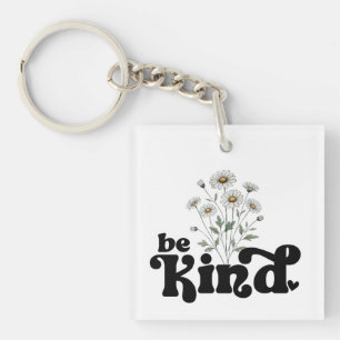 Be Kind Daisy – Minimalist Black Typography Floral Key Ring