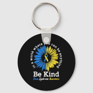 Be Kind Down Syndrome Awareness Ribbon Sunflower K Key Ring