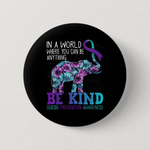 Be Kind Elephant Sunflower Teal Purple Ribbon 6 Cm Round Badge