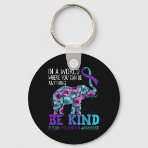Be Kind Elephant Sunflower Teal Purple Ribbon Key Ring