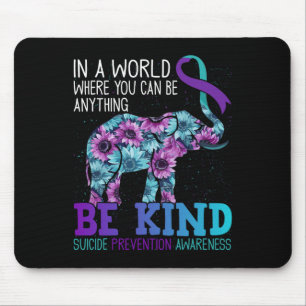 Be Kind Elephant Sunflower Teal Purple Ribbon Mouse Mat