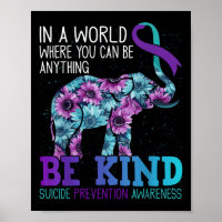 Be Kind Elephant Sunflower Teal Purple Ribbon