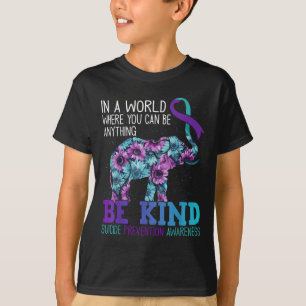 Be Kind Elephant Sunflower Teal Purple Ribbon T-Shirt