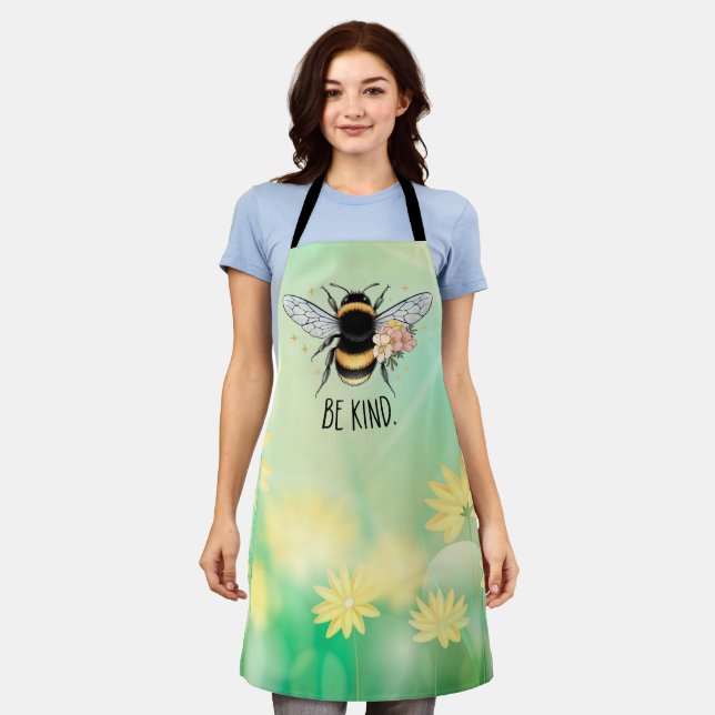 Be Kind Floral Cute Bee Inspirational Design Apron (Worn)