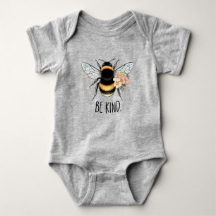 Be Kind Floral Cute Bee Inspirational Design Baby Bodysuit
