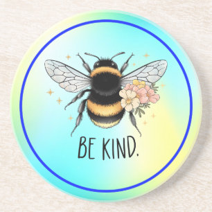 Be Kind Floral Cute Bee Inspirational Design Coaster
