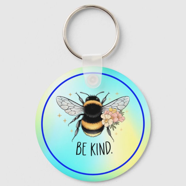Be Kind Floral Cute Bee Inspirational Design Key Ring (Front)