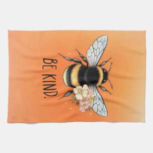 Be Kind Floral Cute Bee Inspirational Design Tea Towel