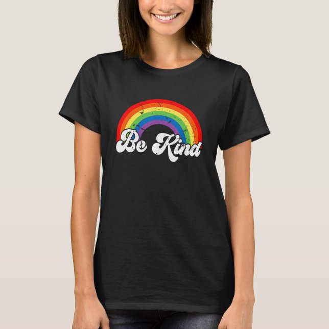 Be Kind Gay Pride LGBT Ally Rainbow Flag Retro Vin T-Shirt (Front)